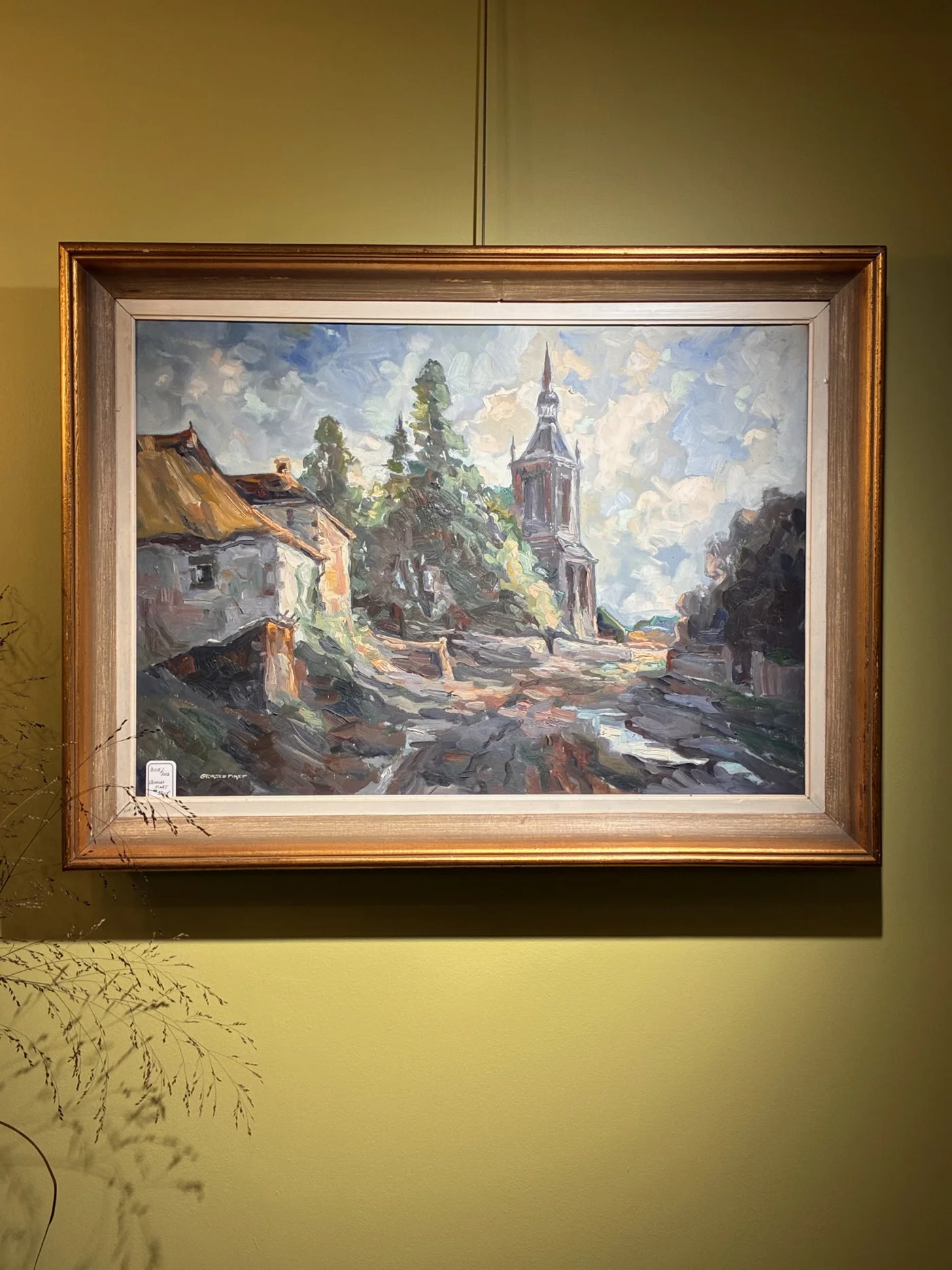 Huile sur toile Vue d'un village - Signée Georges Finet - 68 x 48 cm