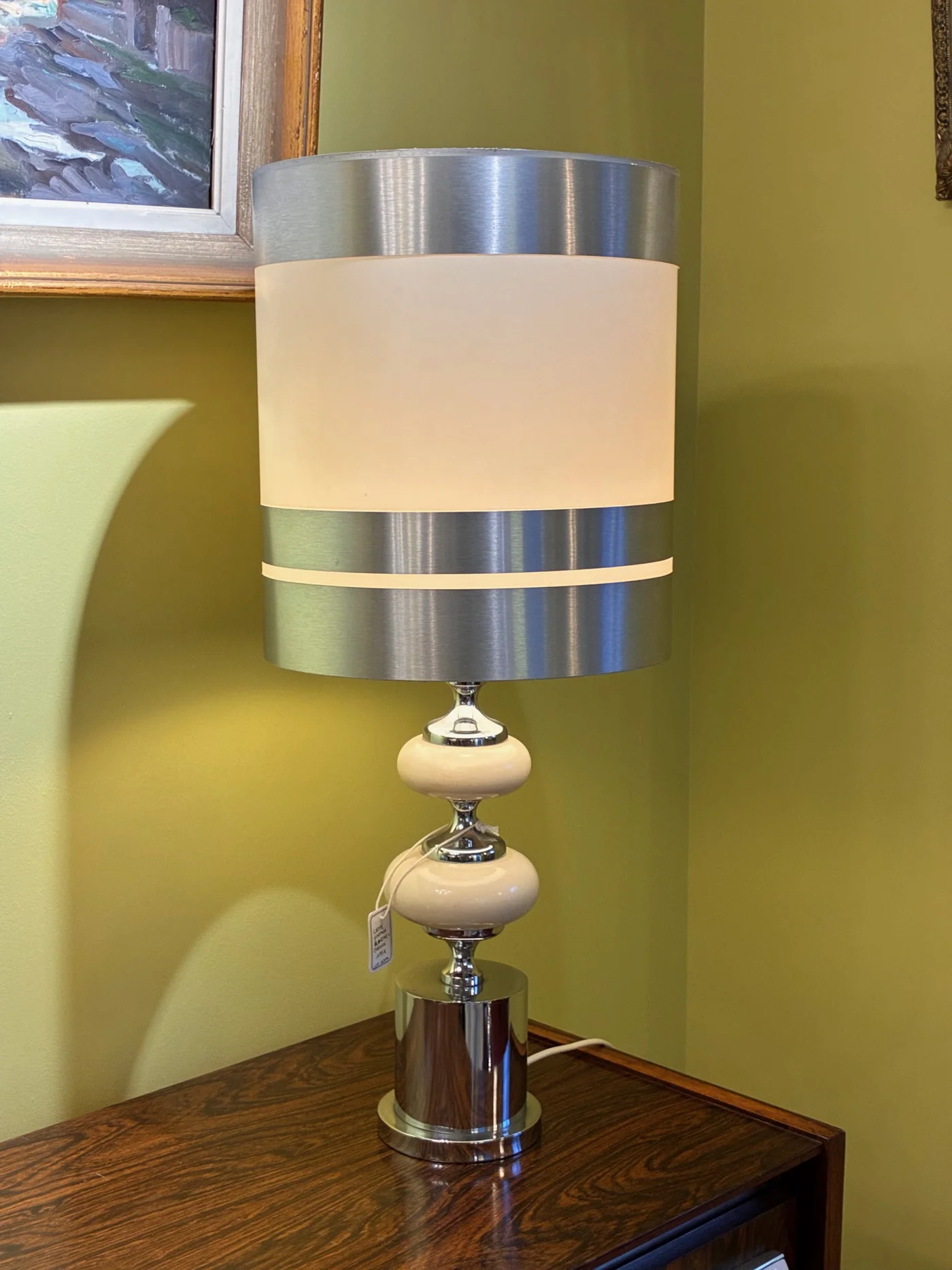 Lampe à poser - Pied cylindrique à 2 étages et base chromée - Circa 1970s