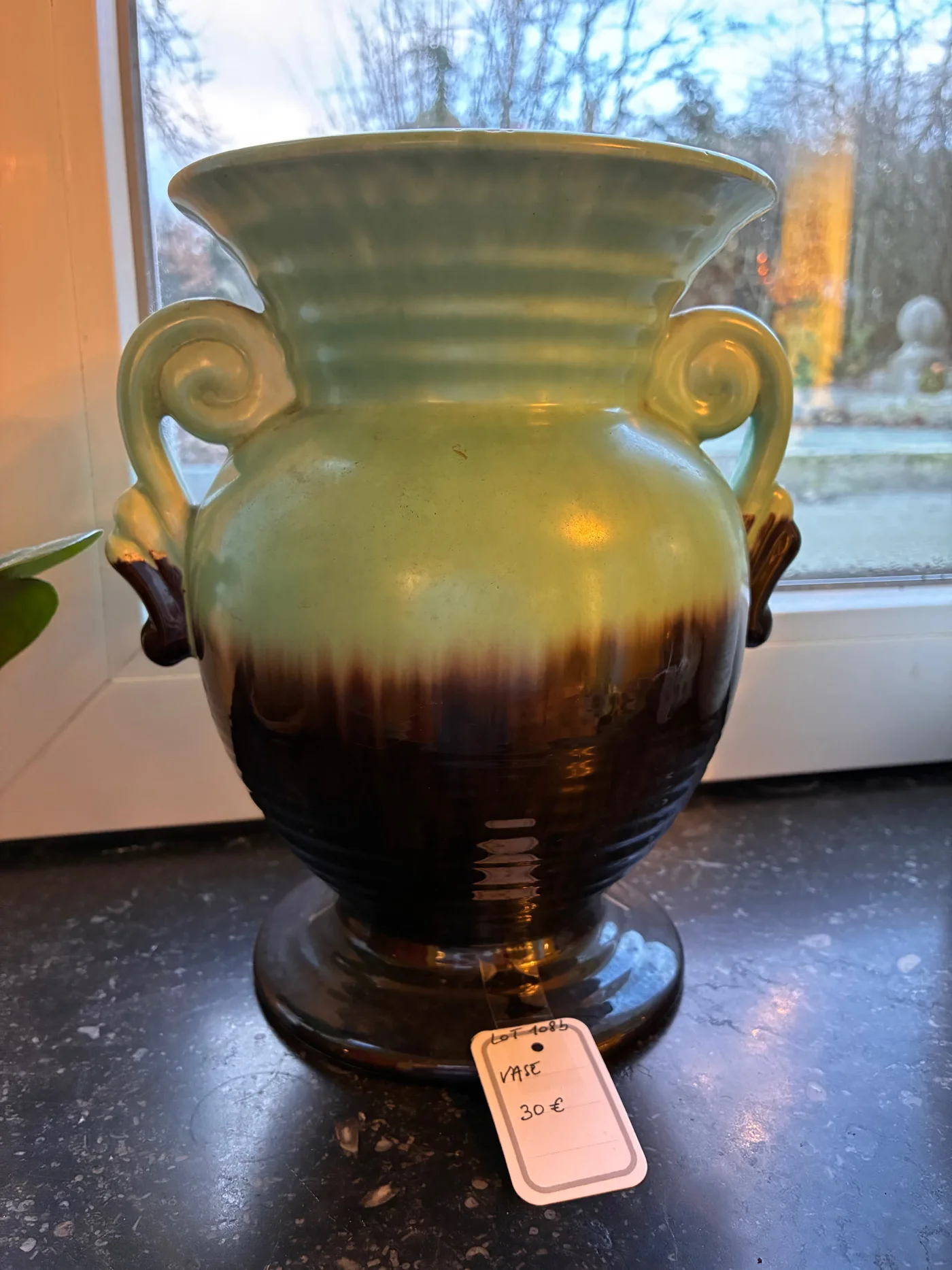 Vase vert/brun 2 anses (amphore) West Germany - Ht 22cm 