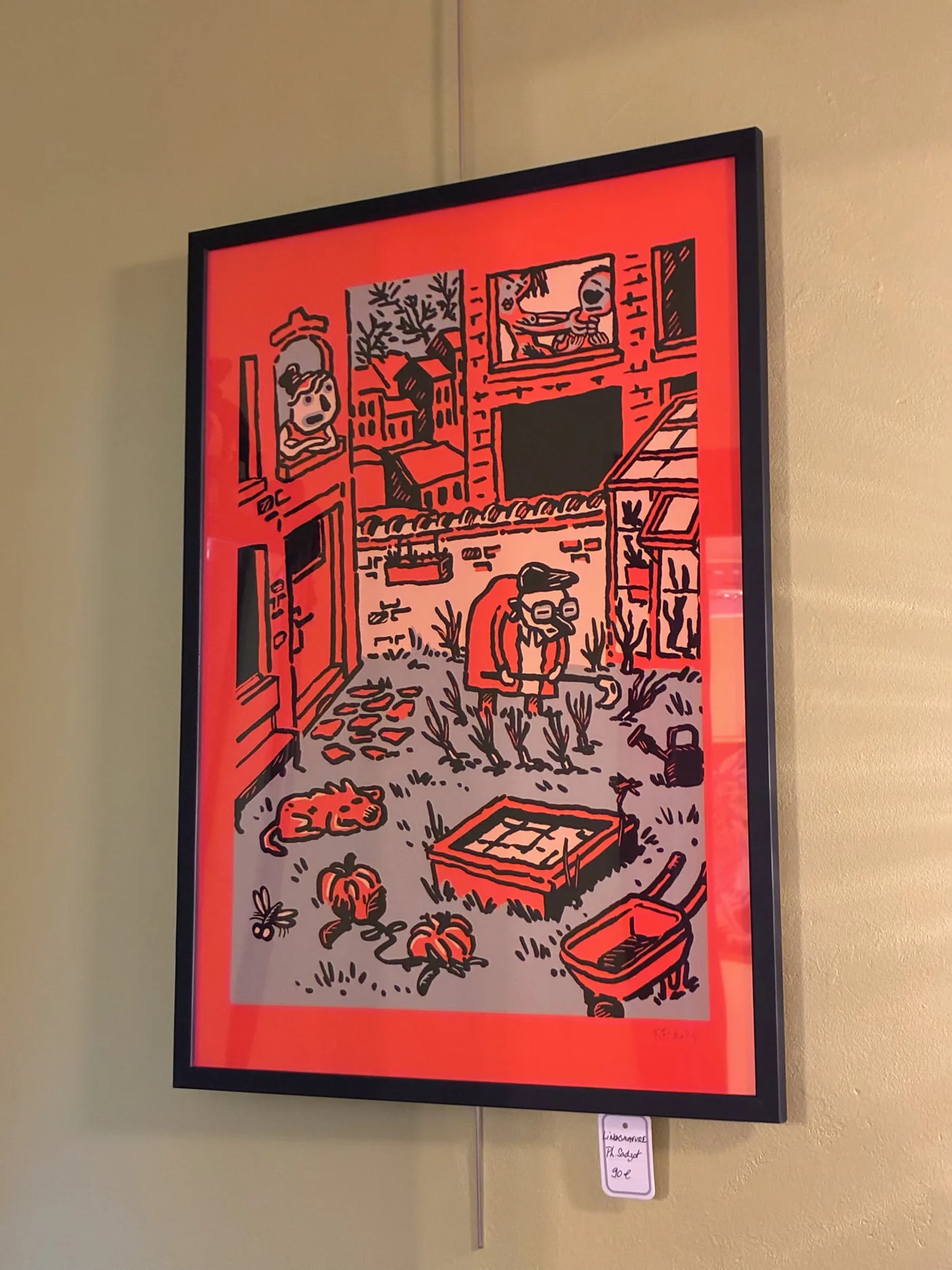 Linogravure Tons oranges Philippe Sadzot Fifi - 50 x 35 cm