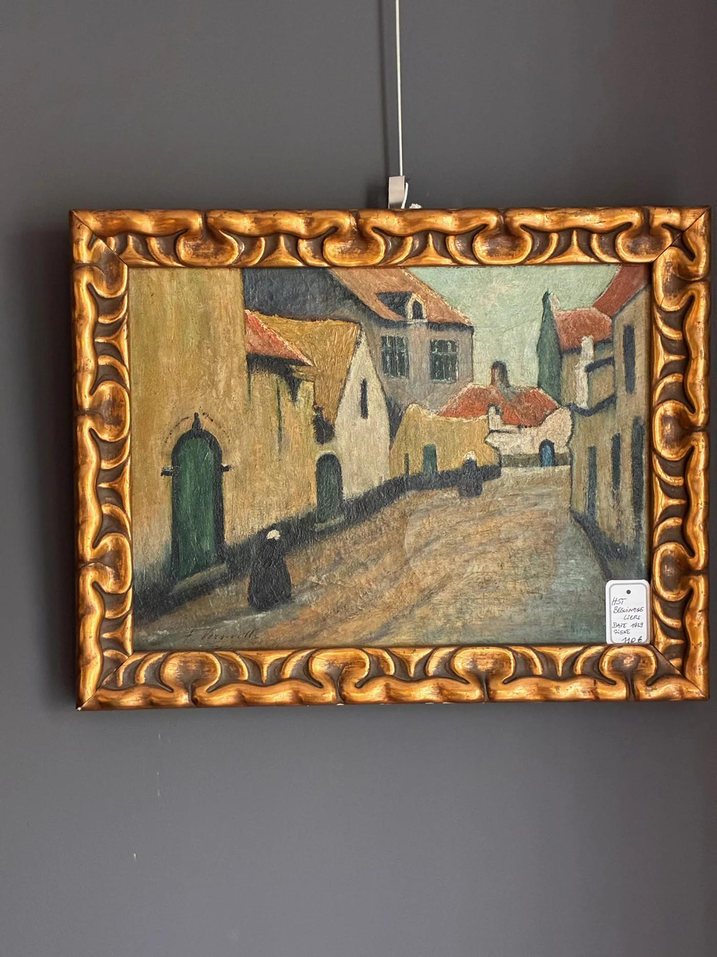Huile sur toile Béguinage de Liers, daté 1929, signé