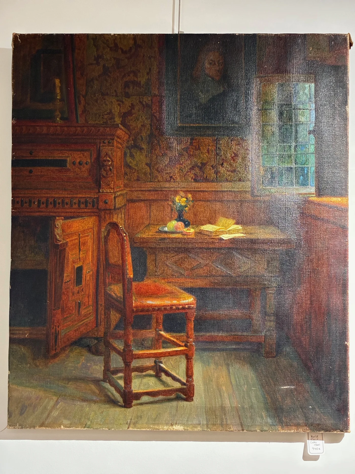 Huile sur toile "intérieur de maison flamande" vers 1900 - 60 x 70 cm