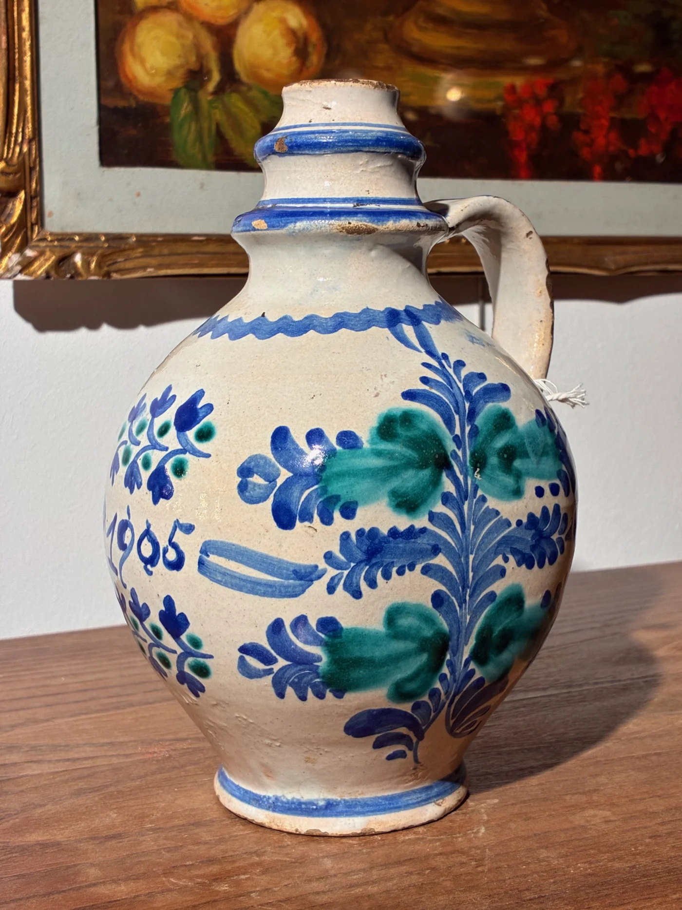 Gourde faience ancienne, camaieu bleu - Allemagne - Ht 21 cm 