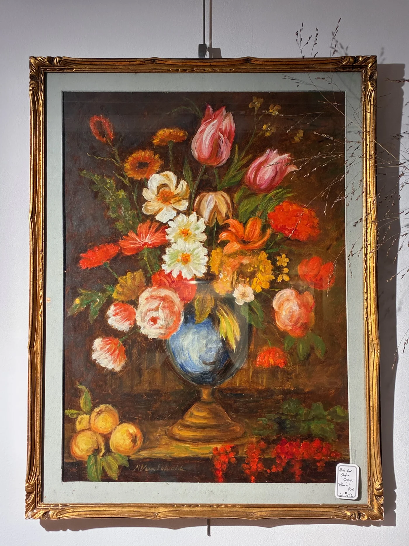 Huile sur carton signée - Fleurs - 39 x53 cm