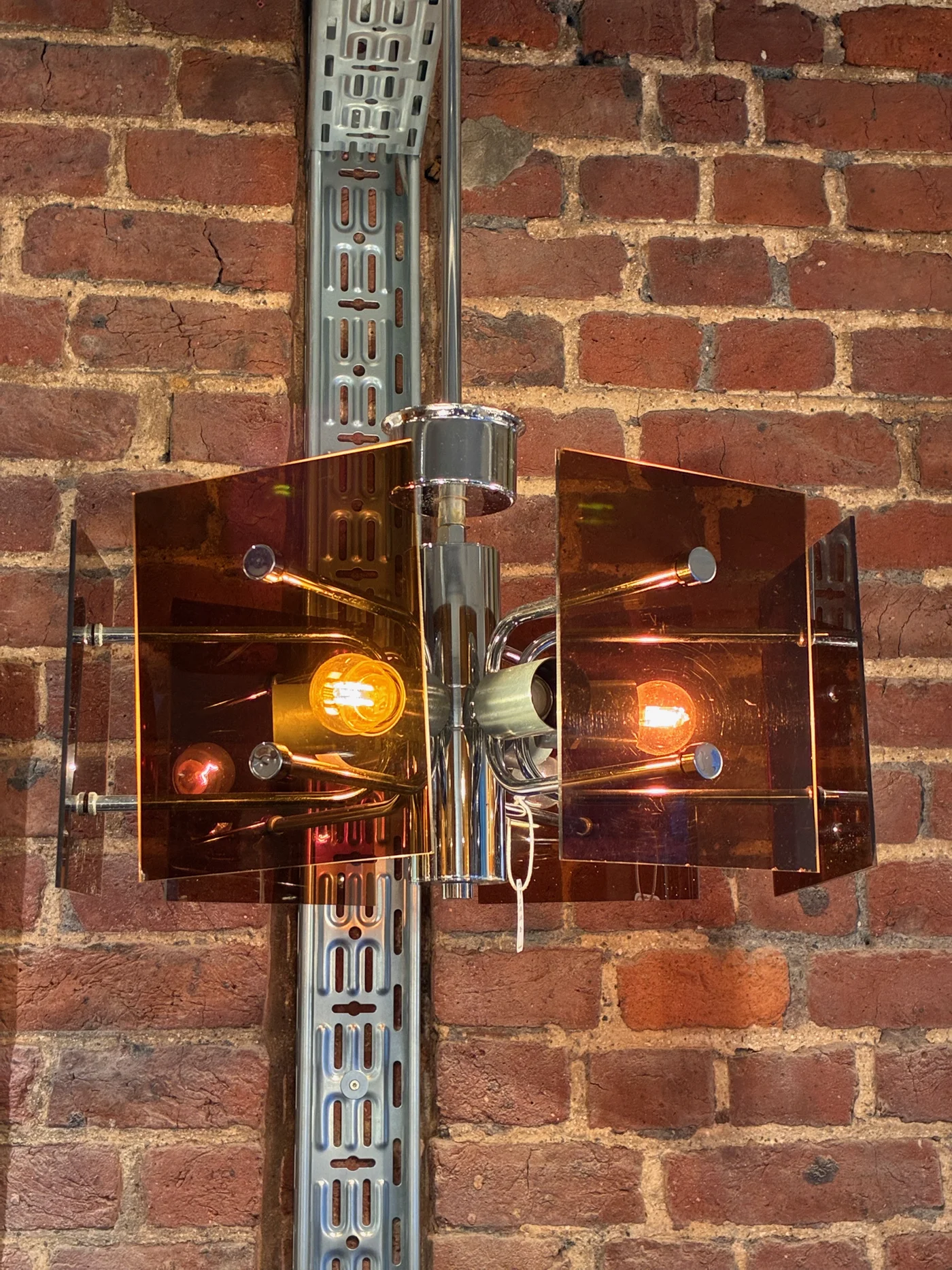 Suspension Lustre vintage en métal et verre fumé 6 lumières - Ht 65 cm 