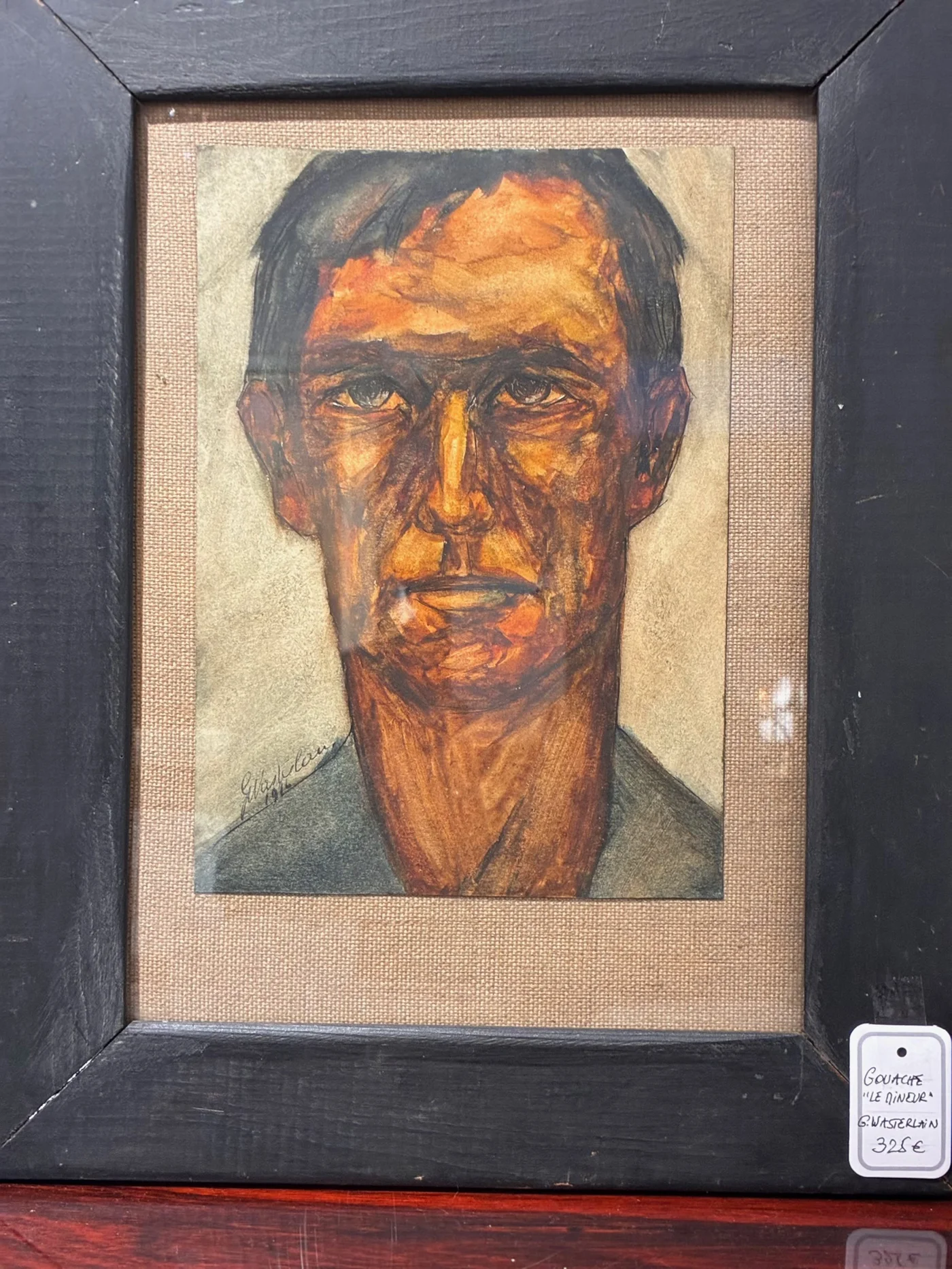 Tableau Gouache, Georges WASTERLAIN (1889-1963) "Le mineur" - 23 x 16 cm