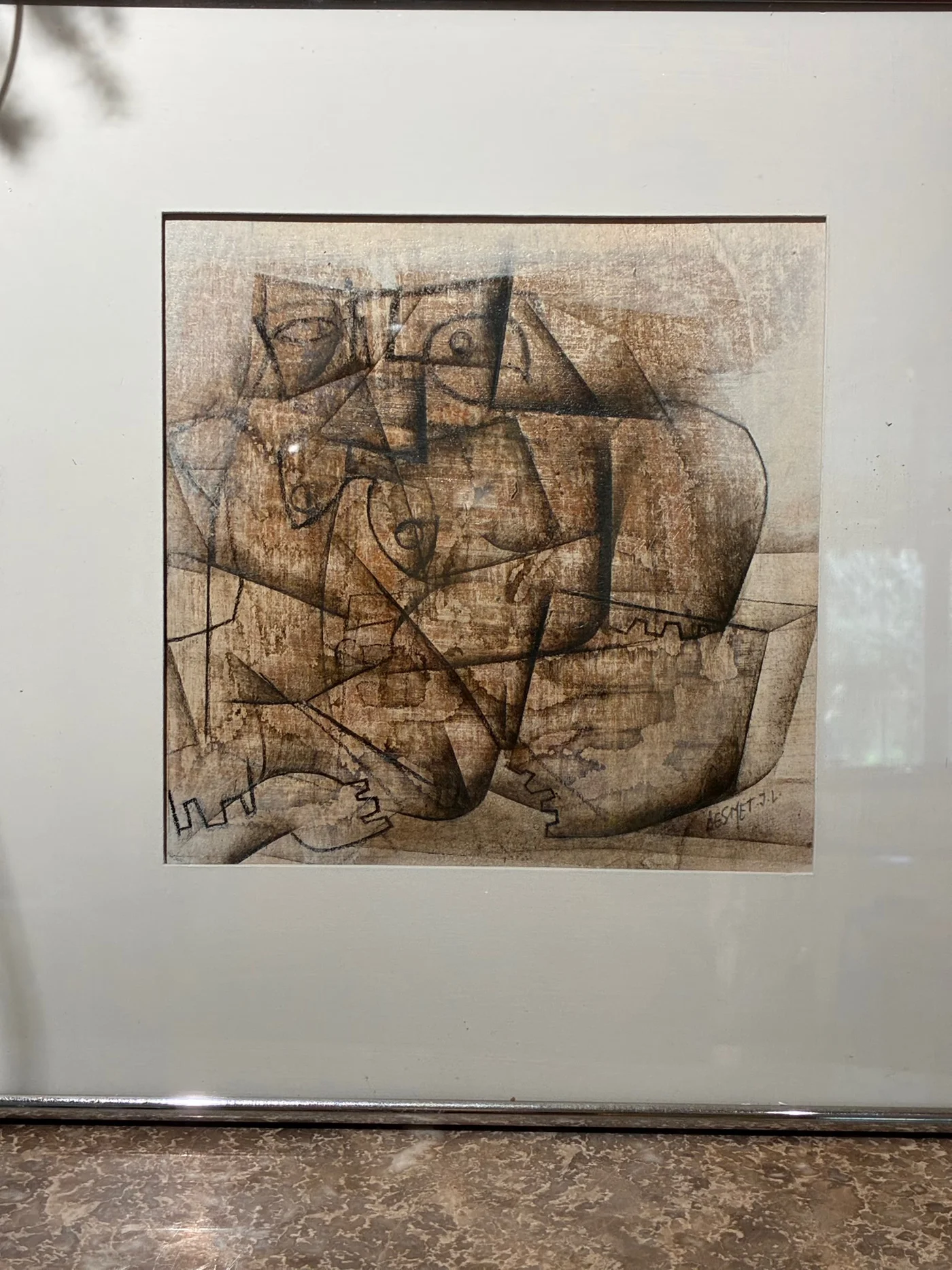 Tableau DESMET JEAN-LEON Composition - Technique mixte sur board - Signé et daté 1986 au dos.