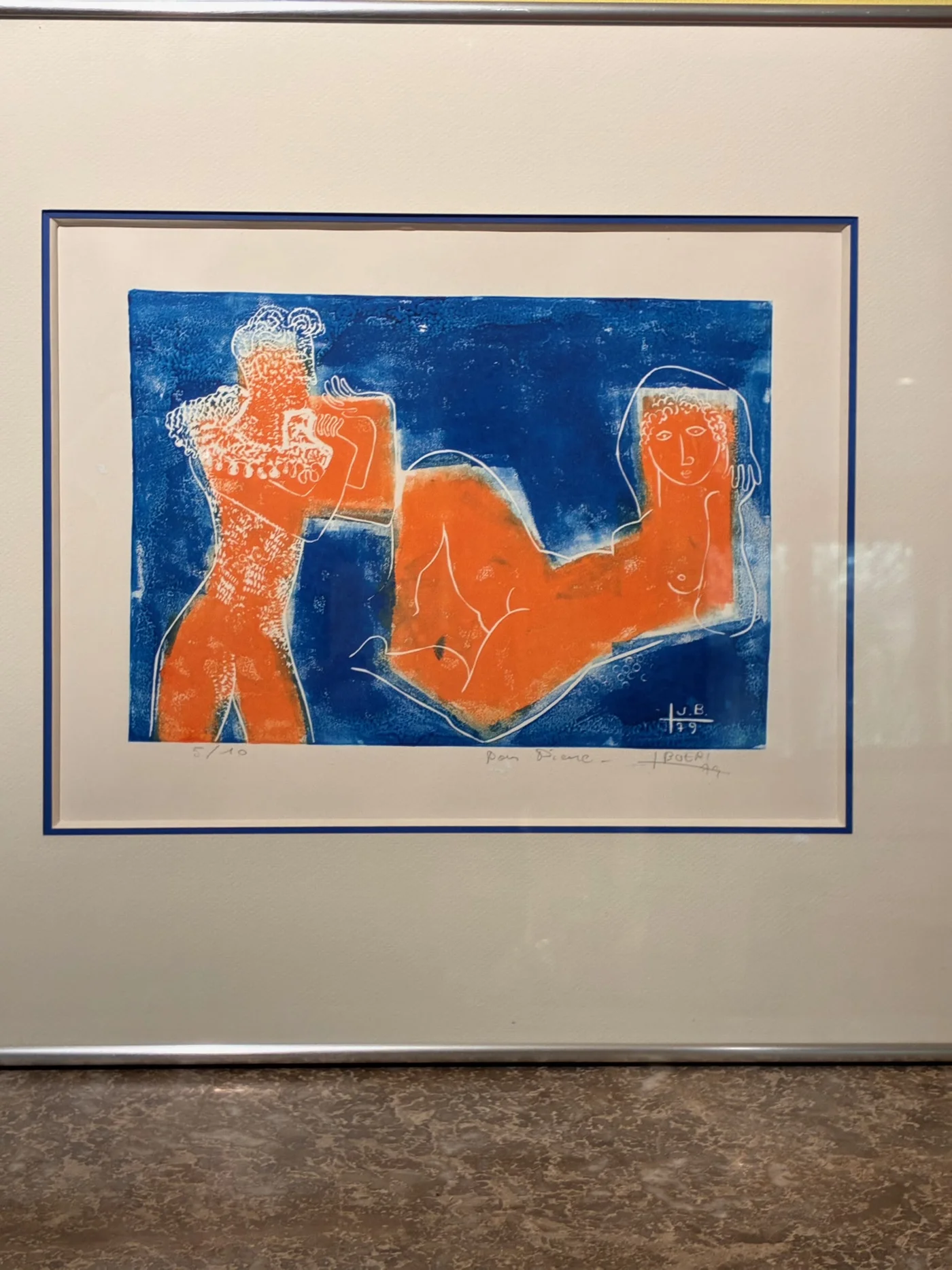 Tableau BOERI F.J. Jeune femme et homme à la flûte - Lithographie en couleurs - Signé et numéroté 5/10