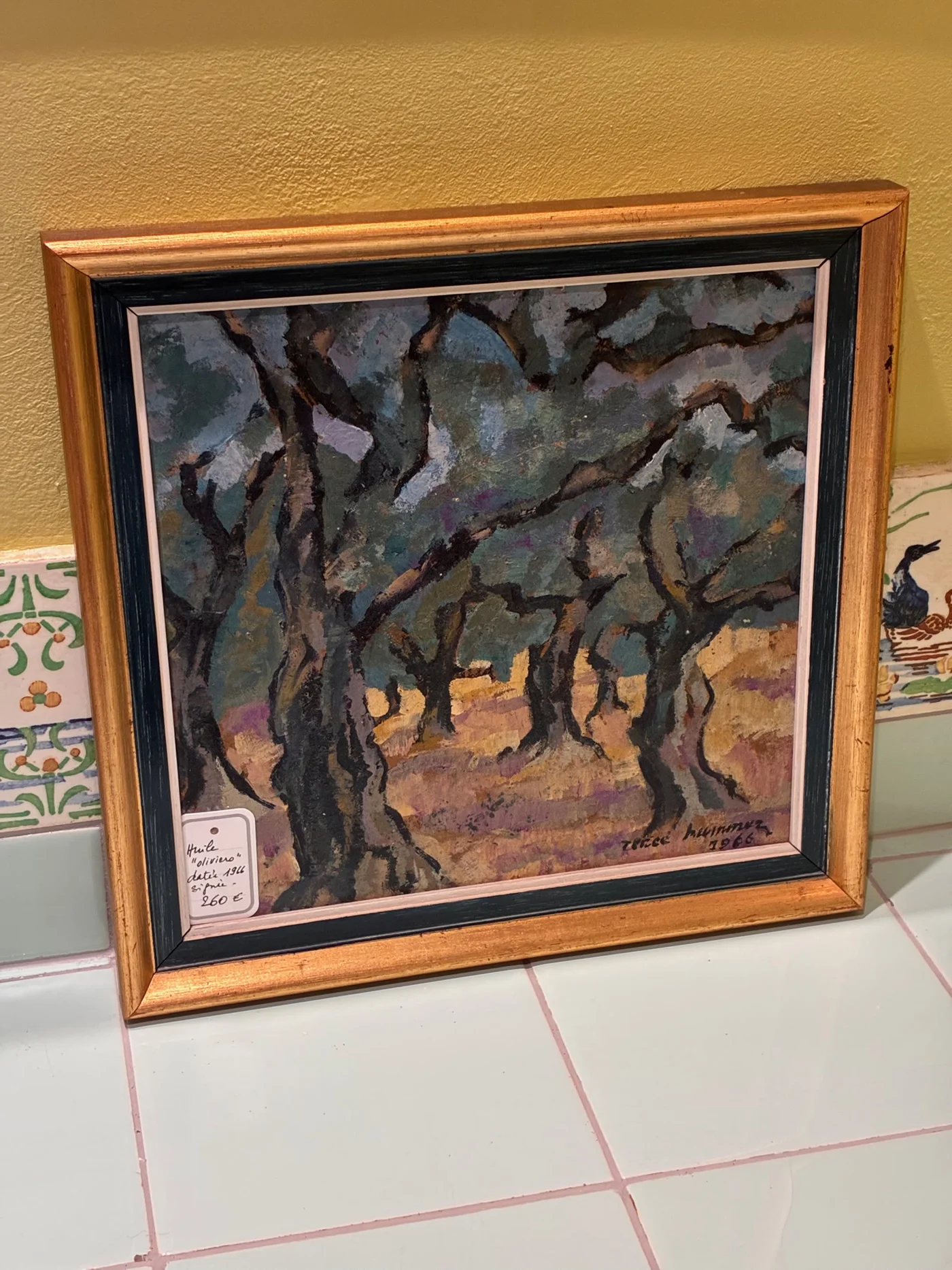 Tableau huile sur carton, "Oliviero", signée et datée 1966 - Ecole espagnole - HUMMER T - 25 x 25 cm
