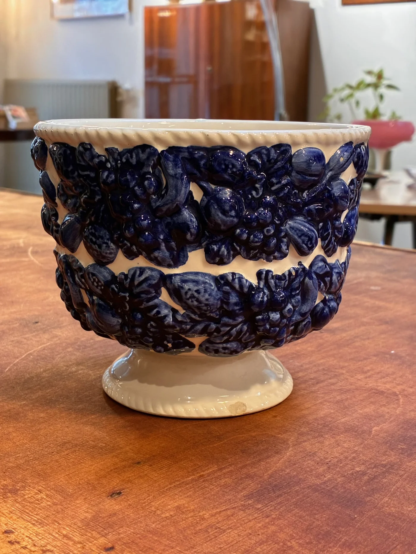 Cache pot à motif bleu fleurs - Céramique italienne