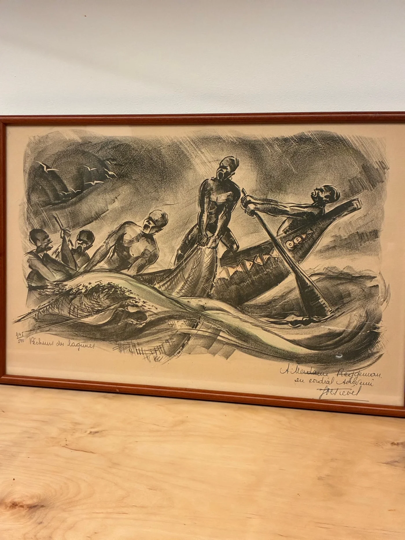 Aquarelle "Pêcheurs des lagunes", signée