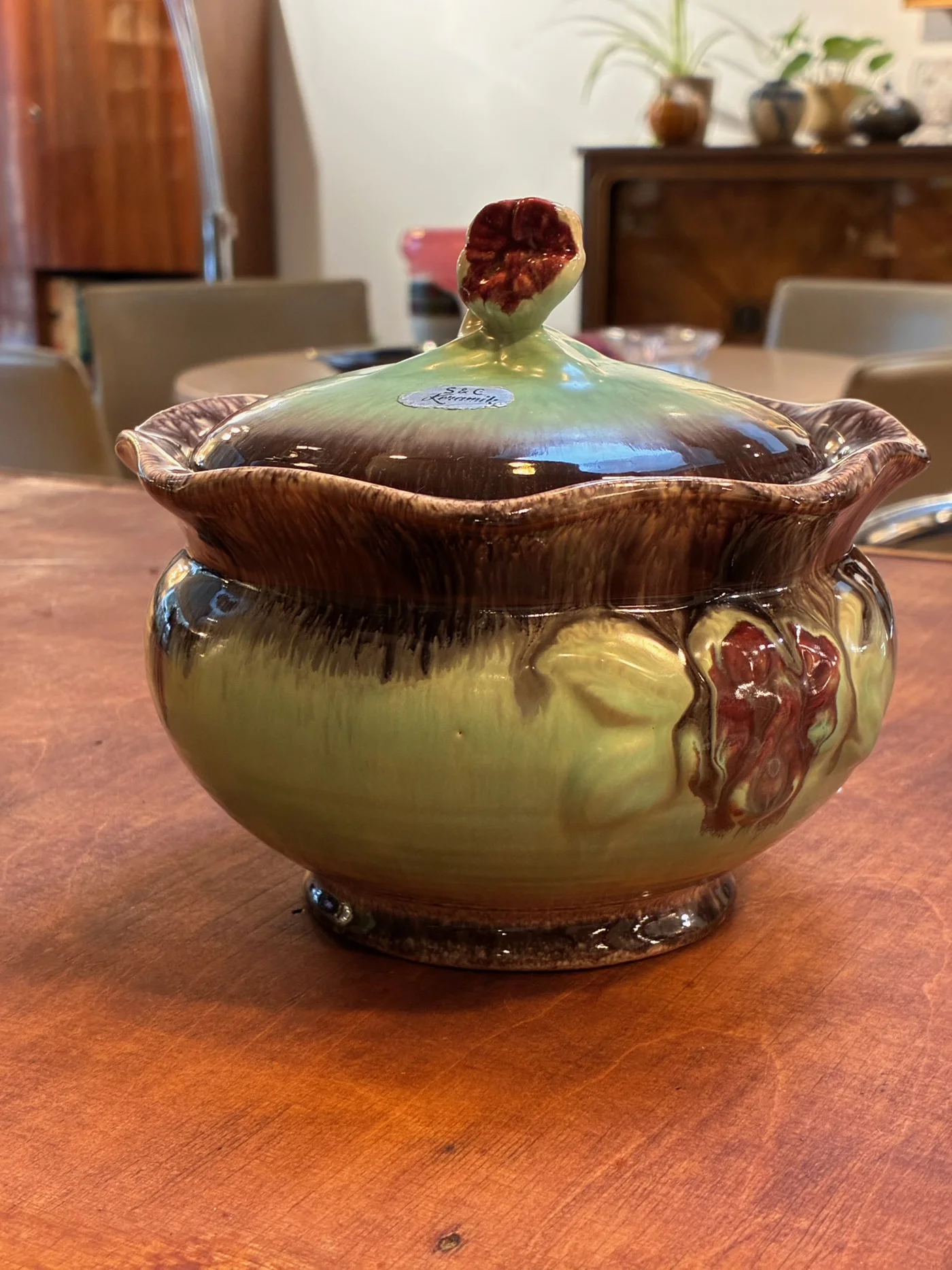 Pot vert couvert "bonbonnière" allemande S&G Scheurich & Greulich - West Germany