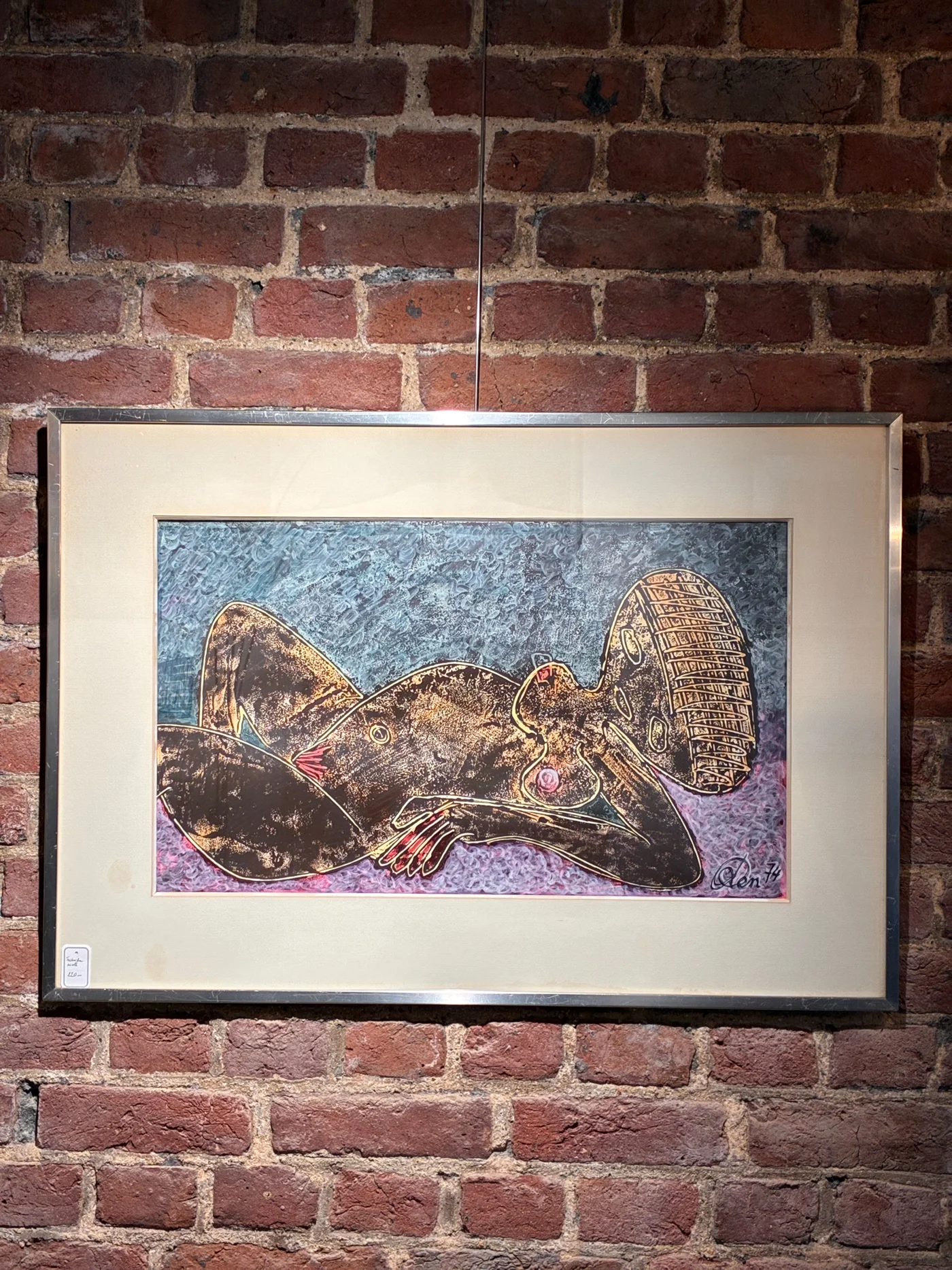 Tableau, technique mixte sur papier - Nu de dame allongé - Signé et daté 74  - 40 x 66 cm (dimension cadre compris 60 x 90 cm)