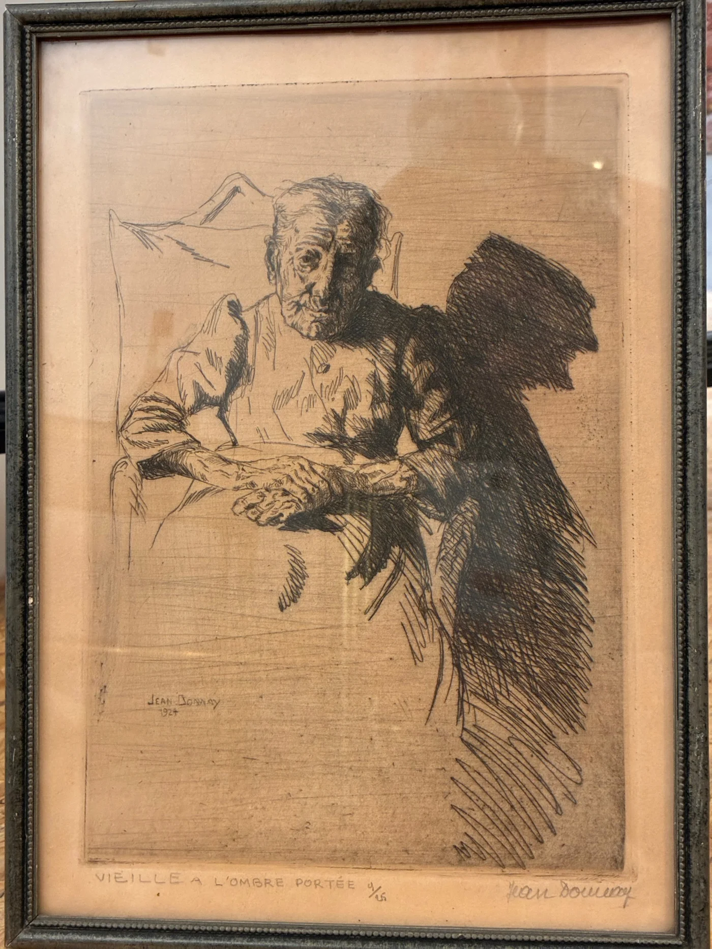 Eau forte Jean Donnay "Vieille à l'ombre portée" - Signée et numérotée - 22 x 32 cm 
