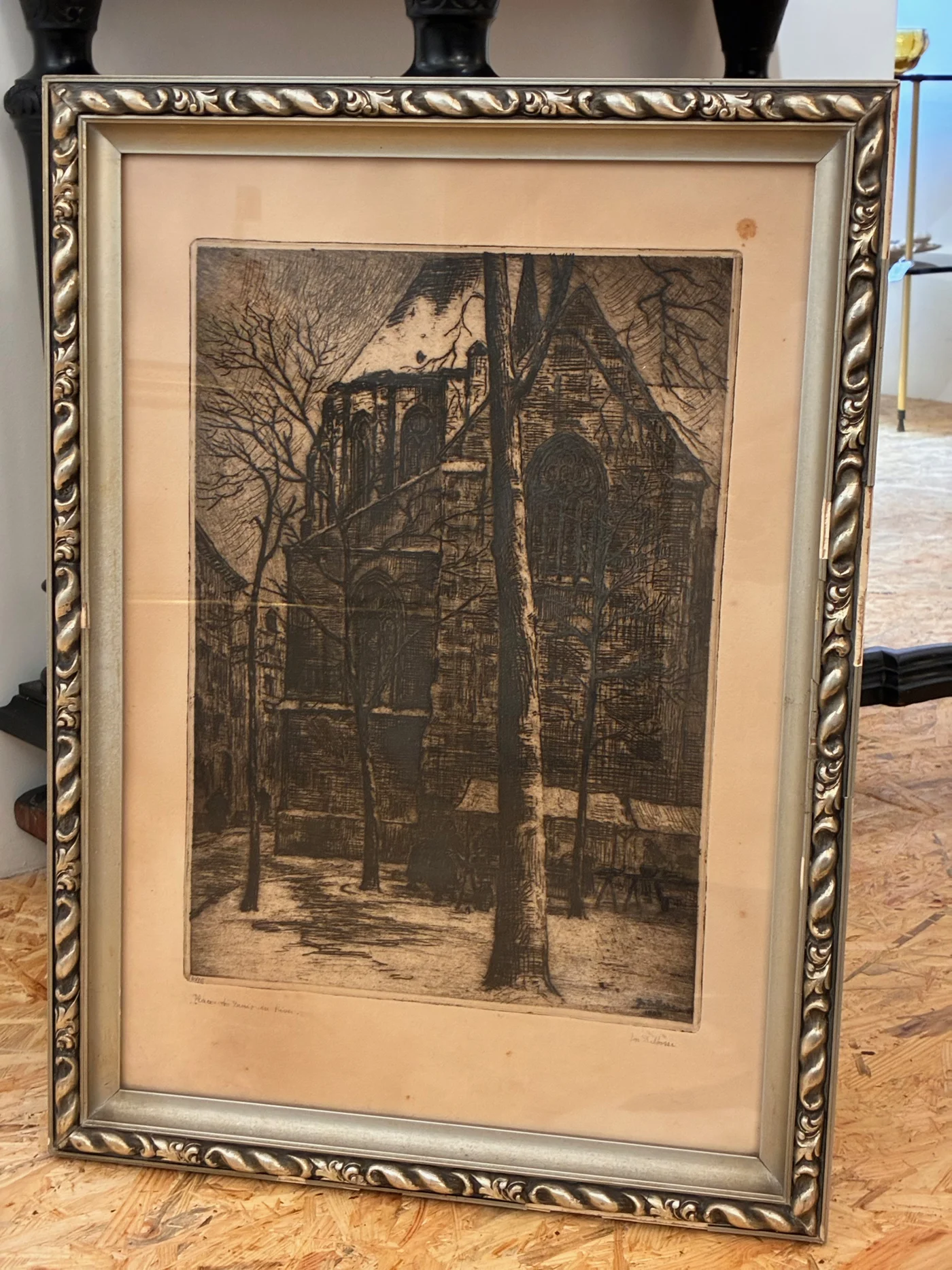 Eau-forte Jos Delfosse "Place St Denis en hiver - Signée et numérotée - 32 x 48 cm