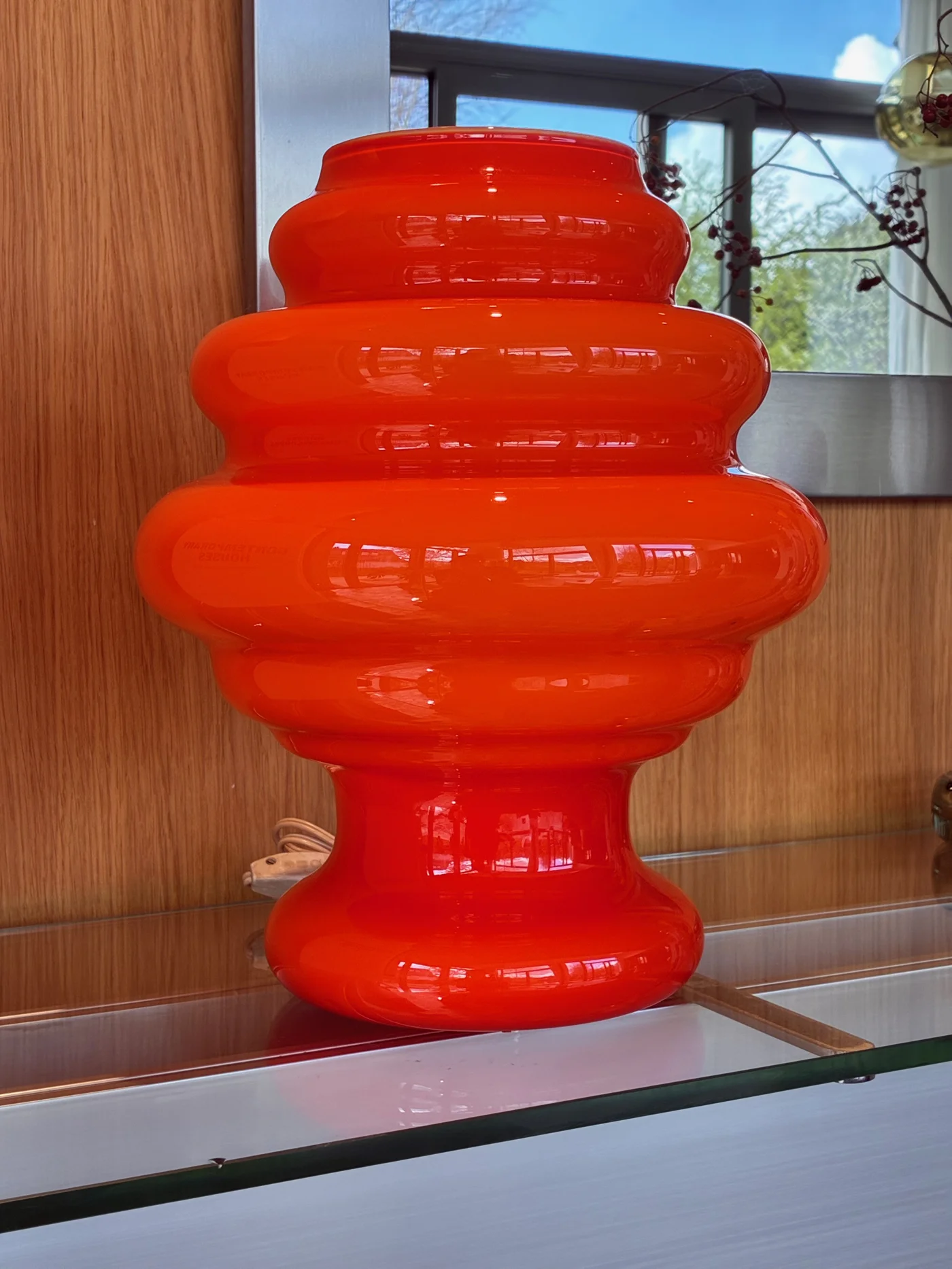 Lampe de table "mushroom" vintage en verre orange d'Empoli, Italie - 1960-1970s