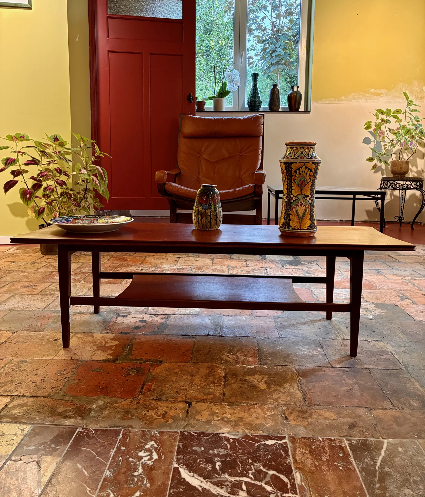 Table salon scandinave en teck - Ht 35 x L120 X P40 cm