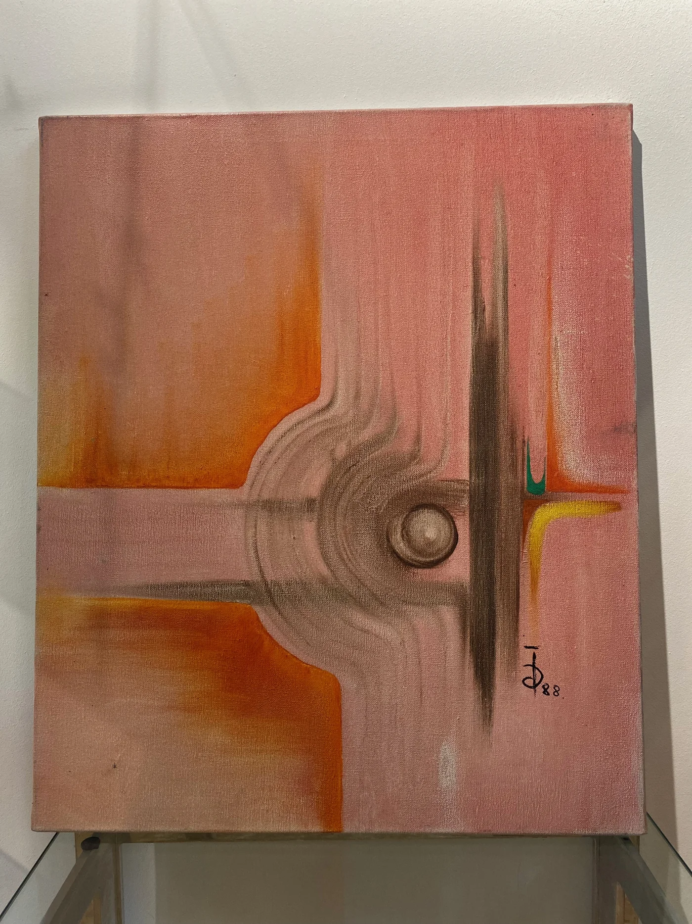 Huile sur toile - Composition abstraite - Monogrammé et daté 88 - Signé au dos et document de propriété - 60 x 50 cm