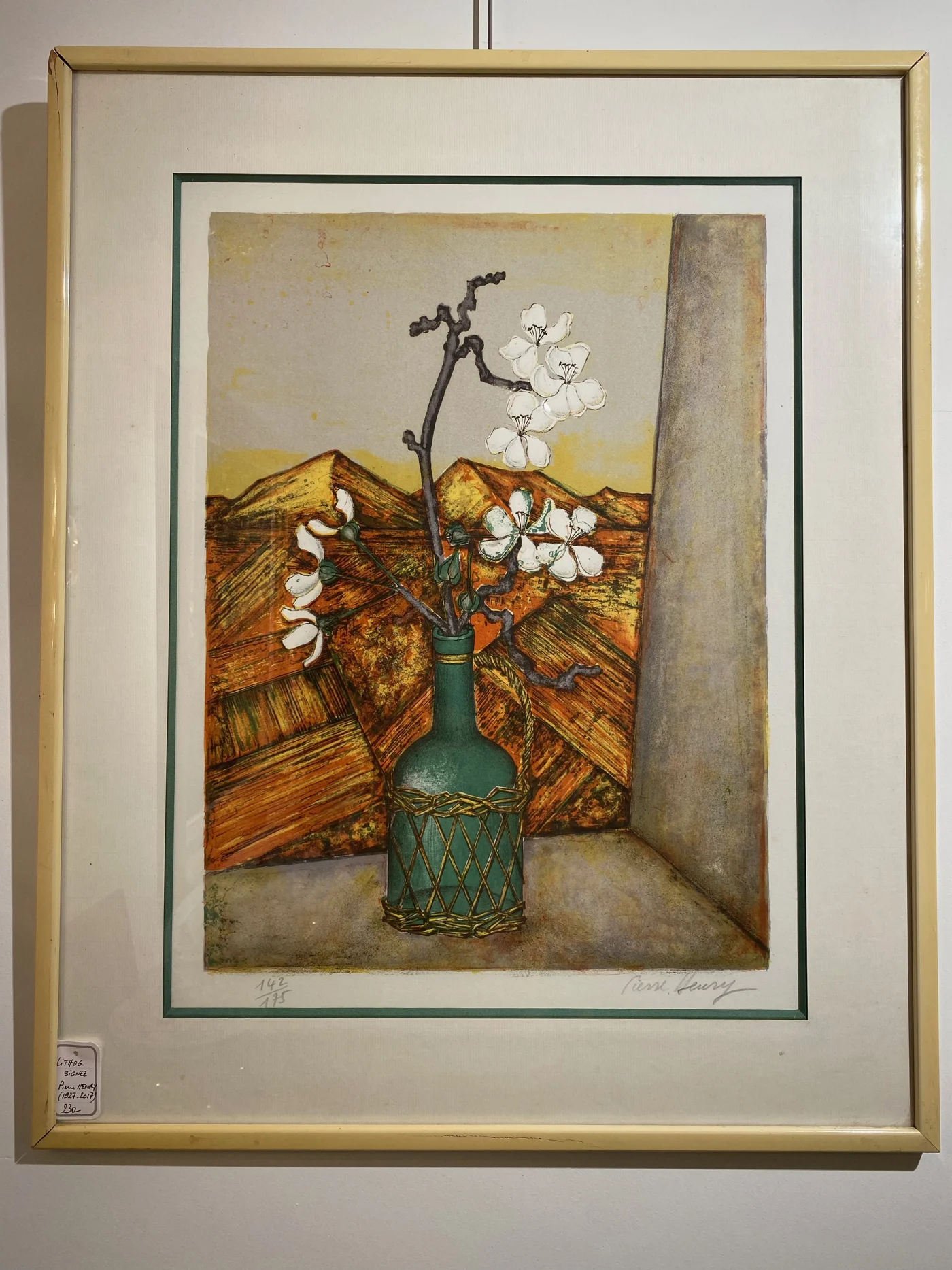 Lithographie "Bouquet au vase vert" - Pierre HENRY (1924-2015) - Signée en bas à droite dans la marge - Tirage 142/175 - 49,5 cm x 37,5 cm 