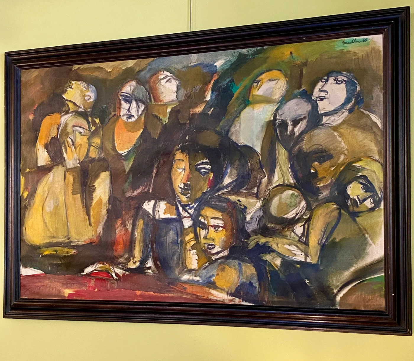 Huile sur toile "La foule" J Muller - Signée et datée 66 - 130 x 90 cm