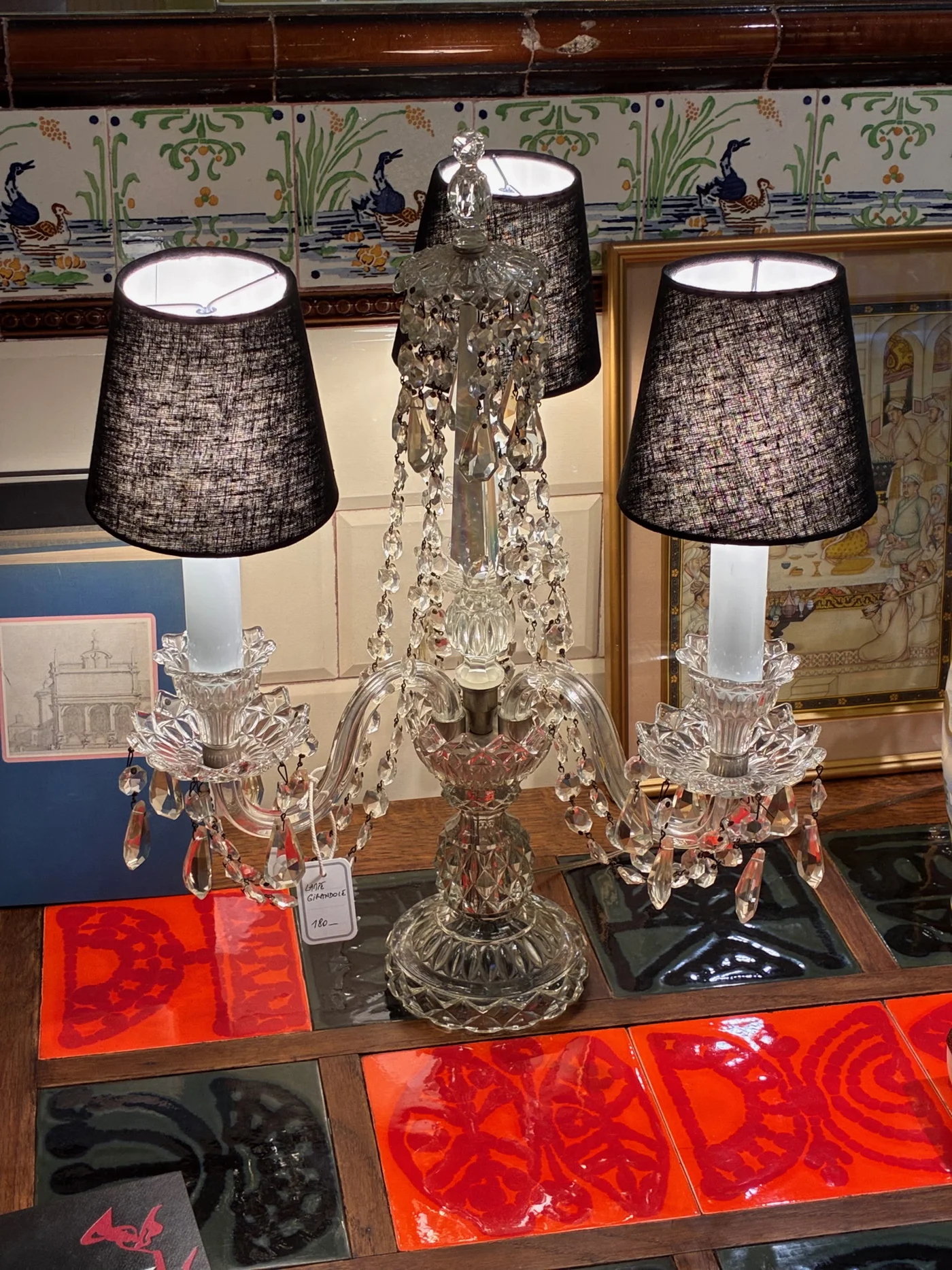 Lampe Girandole en verre moulé à 3 bras - Ht 49 cm