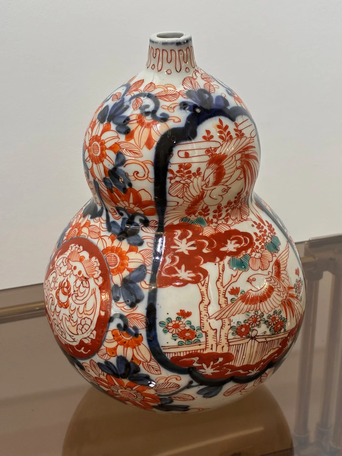 Vase japonais en porcelaine Imari - Forme double gourde - Ht 24 cm